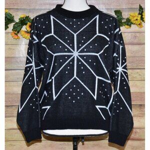 Cabin Creek Ladies L Unisex Black Sweater Geometric Snowflake Holidays Christmas